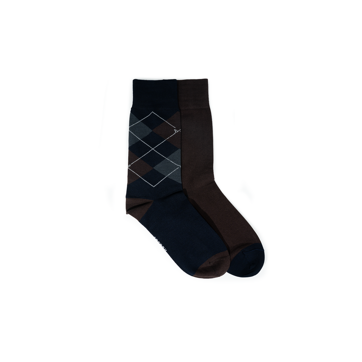 Men's 2• In• 1 Dress Socks Half Argyle - Navy/Brown (25F65701)