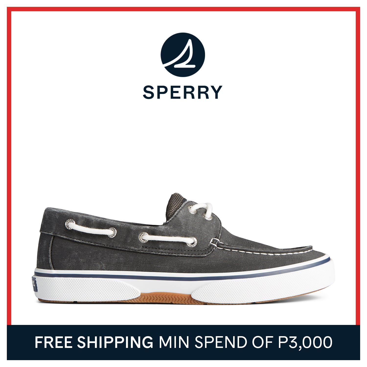Men's Halyard 2-Eye Saltwashed Sneaker Black (STS23586)