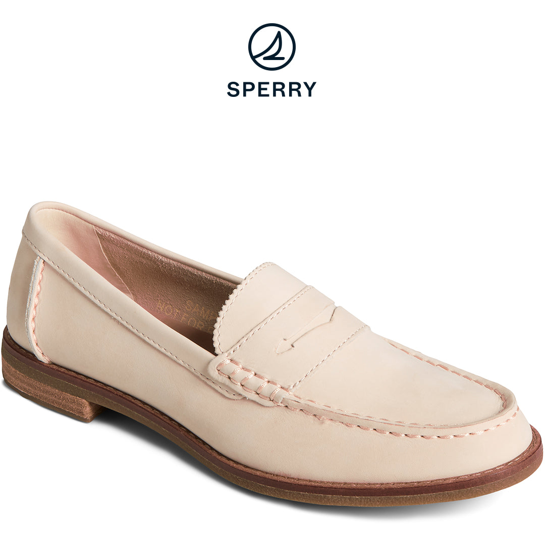 Women's Seaport Penny Caning Embossed Leather Loafer Off White (STS88647)