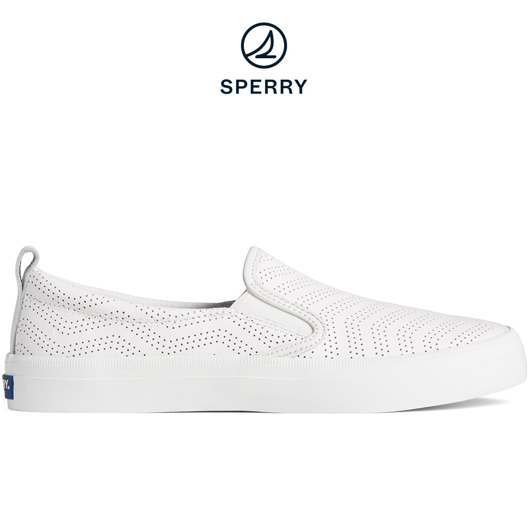 Women's Crest Twin Gore Perforated Leather Slip On Sneaker White (STS88664)