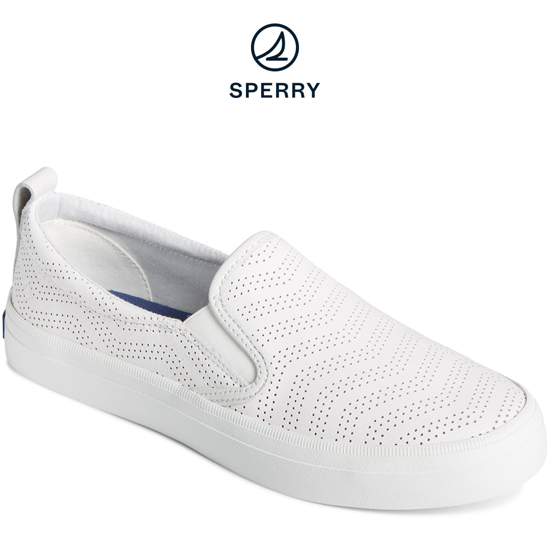 Women's Crest Twin Gore Perforated Leather Slip On Sneaker White (STS88664)