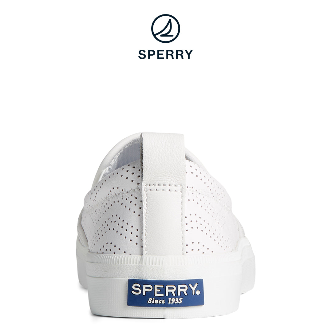 Women's Crest Twin Gore Perforated Leather Slip On Sneaker White (STS88664)