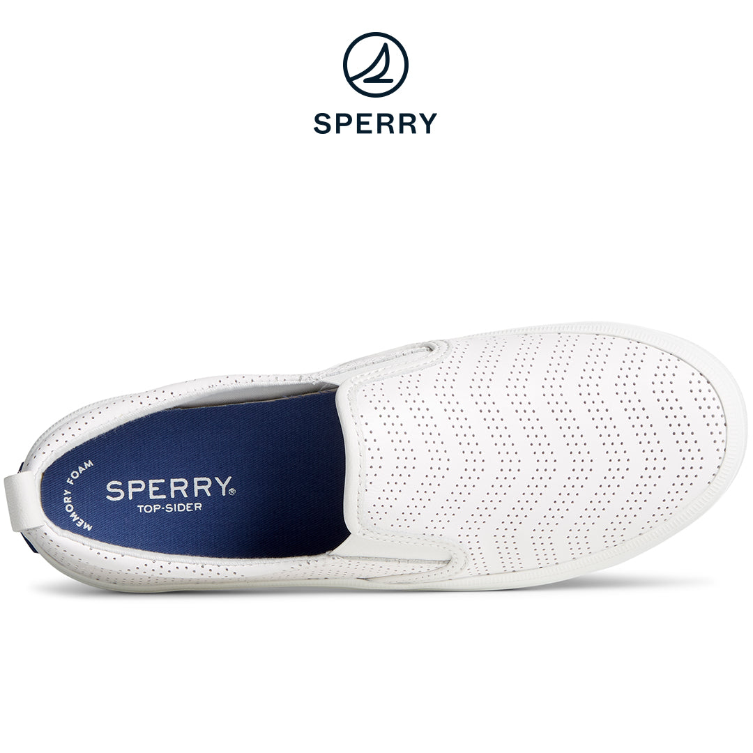 Women's Crest Twin Gore Perforated Leather Slip On Sneaker White (STS88664)