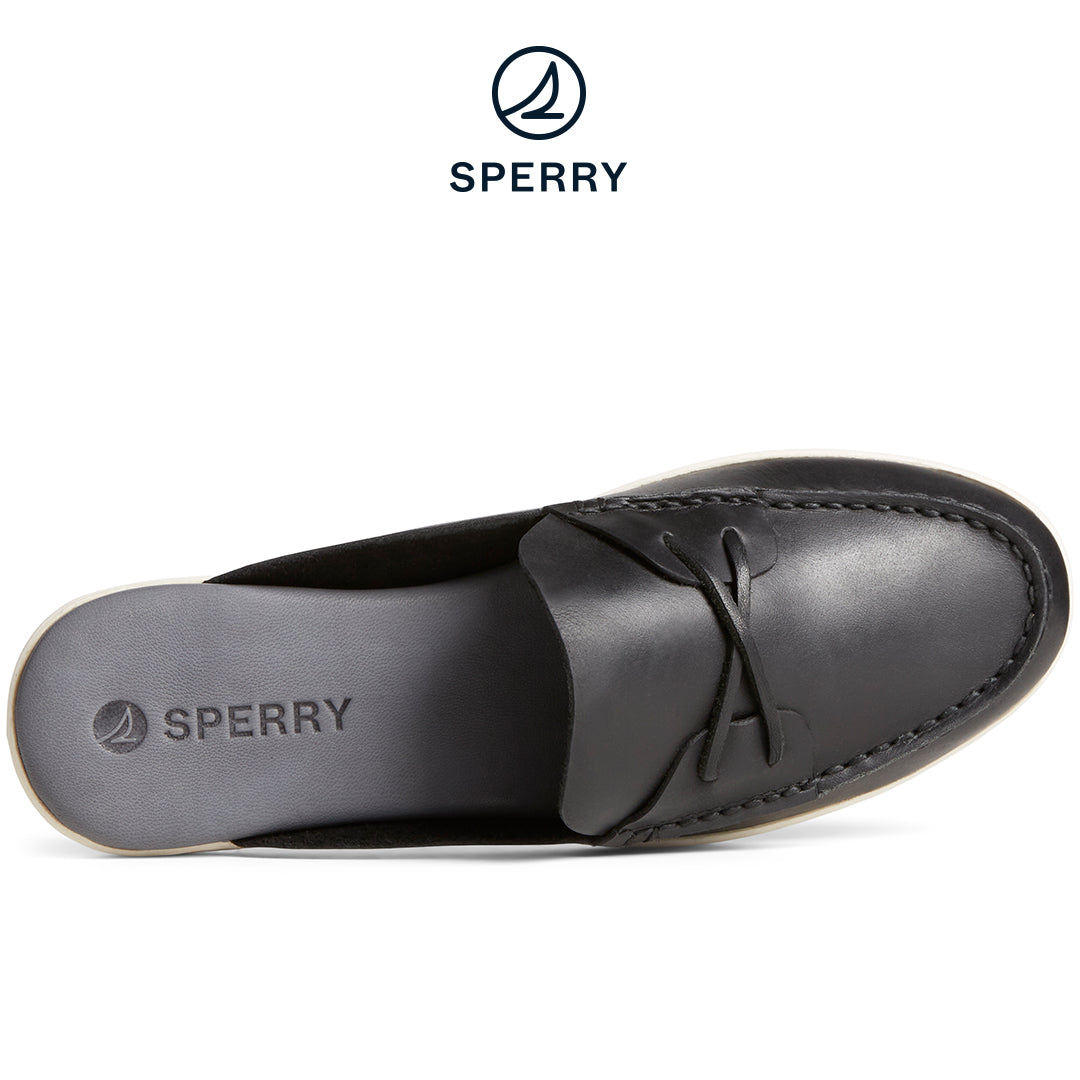 Women's Mulefish Leather Boat Shoe Black (STS88719)