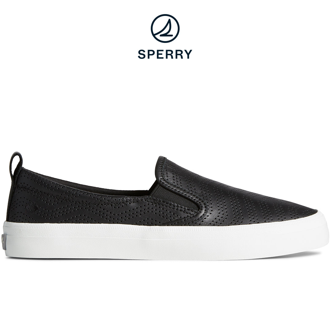 Women's Crest Twin Gore Perforated Leather Slip On Sneaker Black (STS88722)
