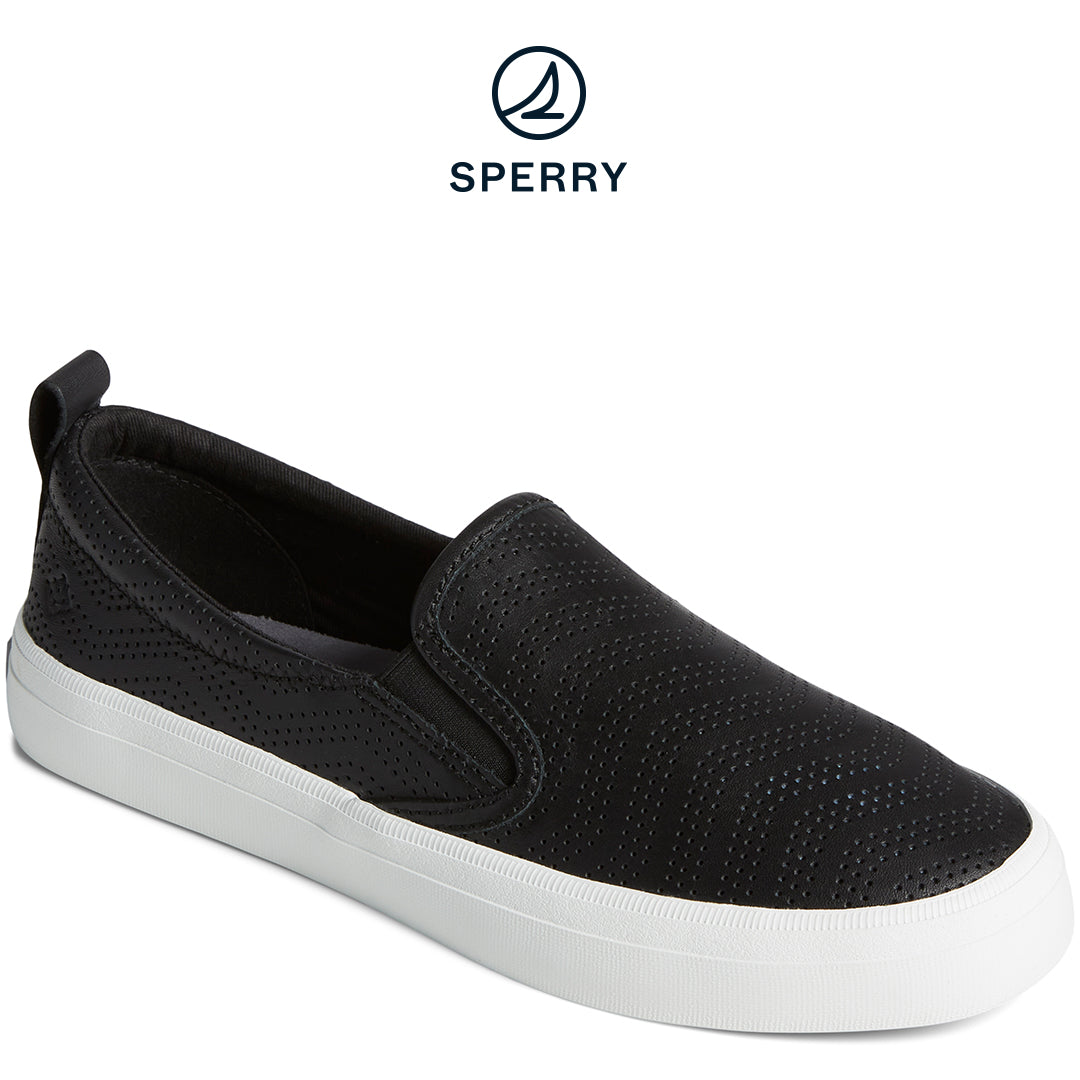 Women's Crest Twin Gore Perforated Leather Slip On Sneaker Black (STS88722)