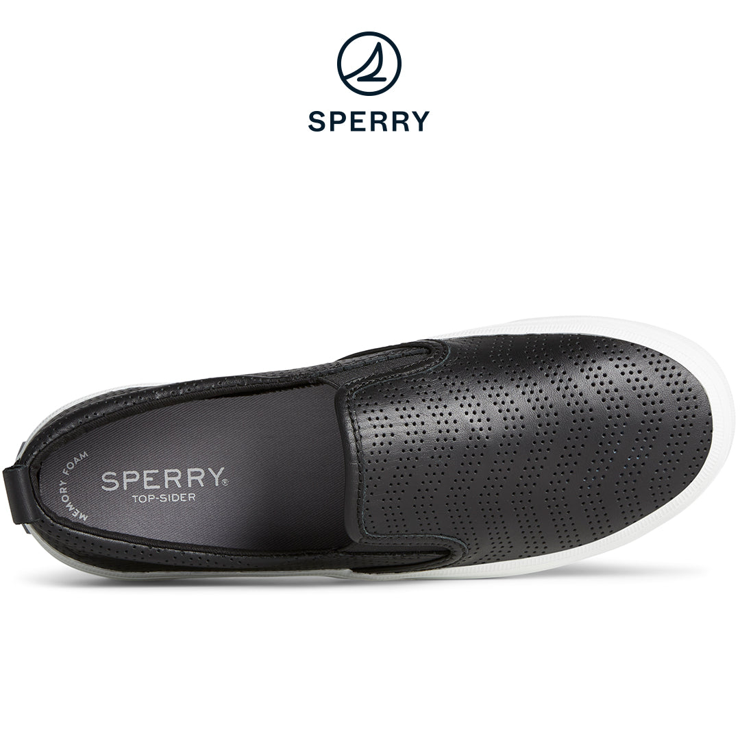 Women's Crest Twin Gore Perforated Leather Slip On Sneaker Black (STS88722)