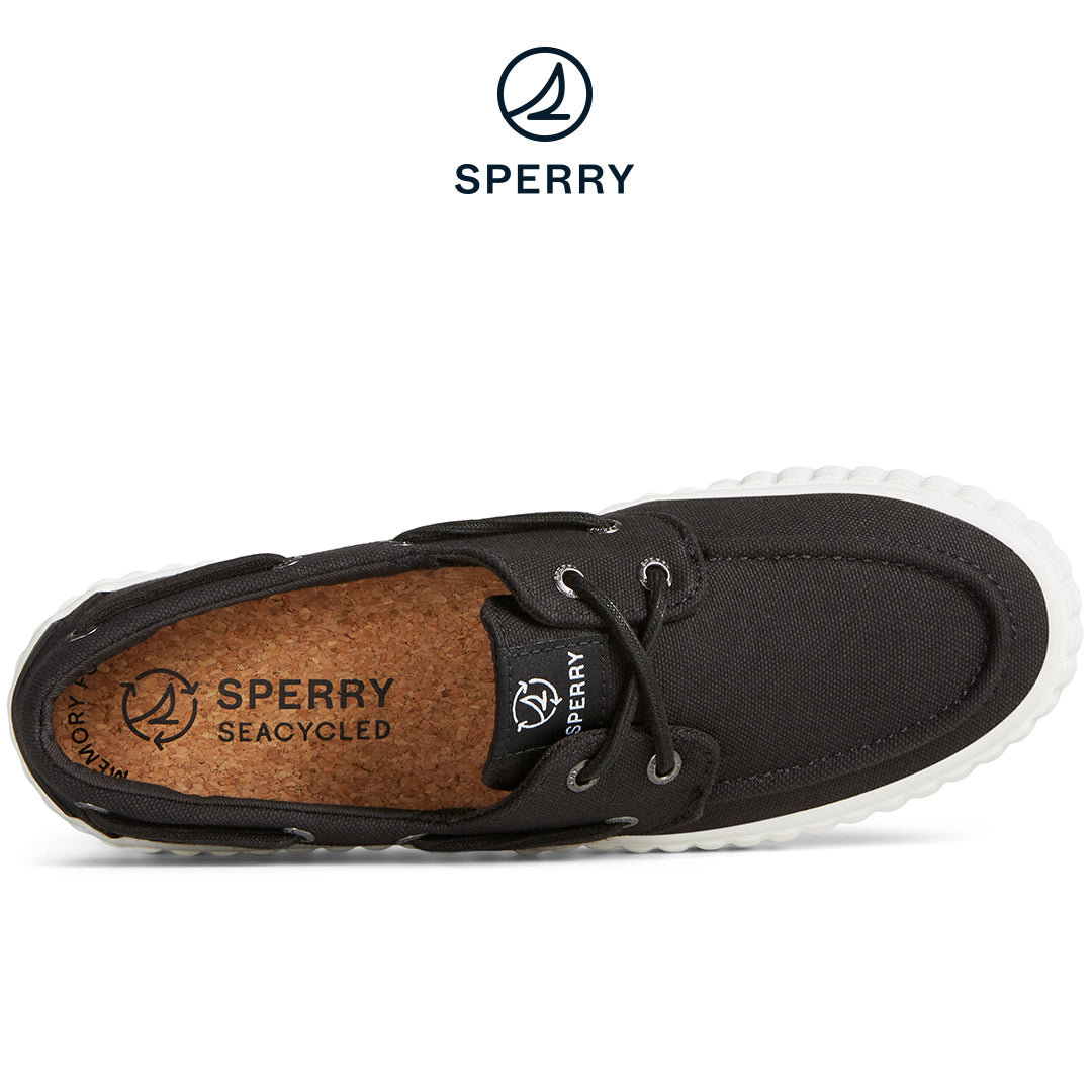 Women's SeaCycled™ Pier Wave Platform Boat Sneaker Black (STS88789)