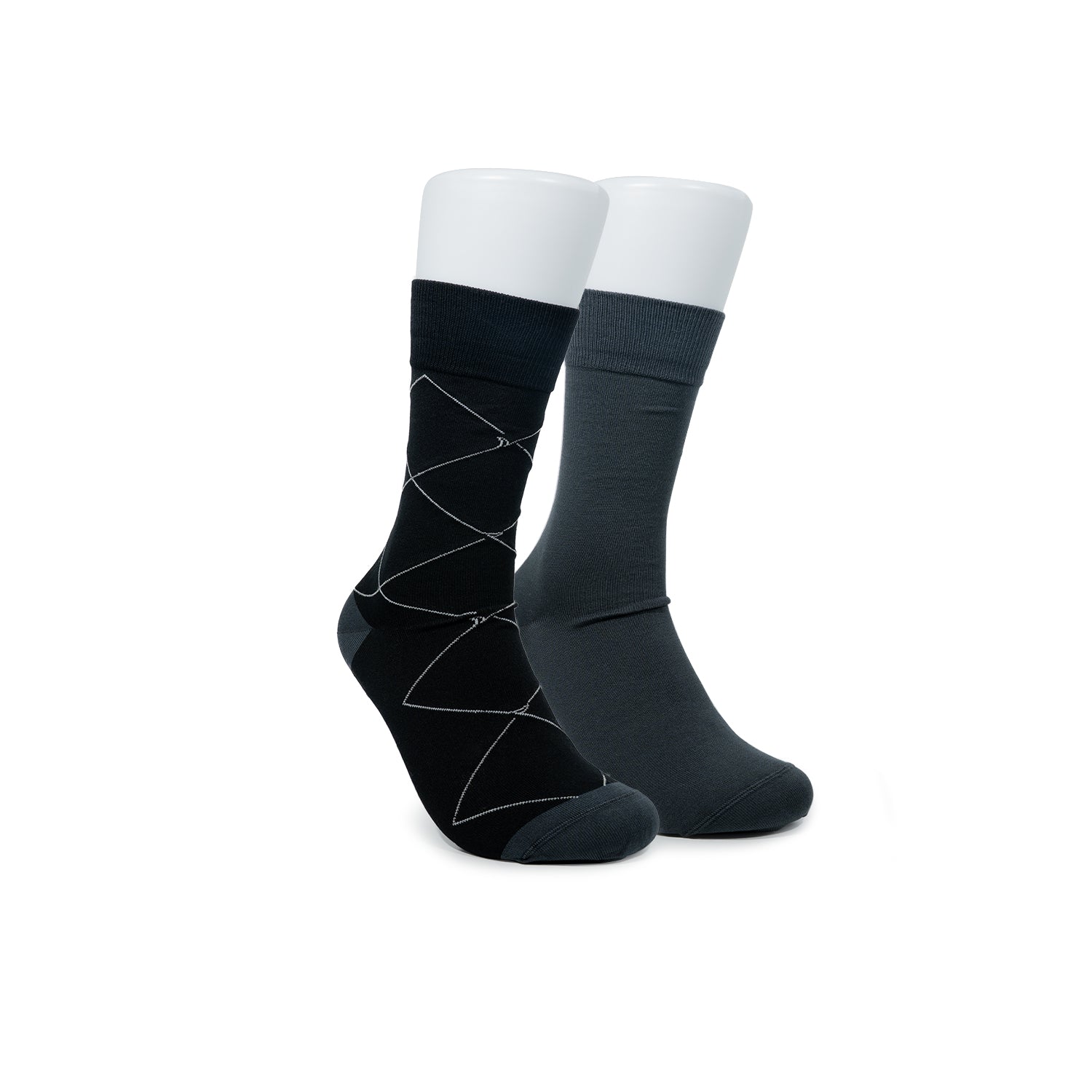 Men's 2 in 1 Crew Socks - Black/Grey (25F65711)