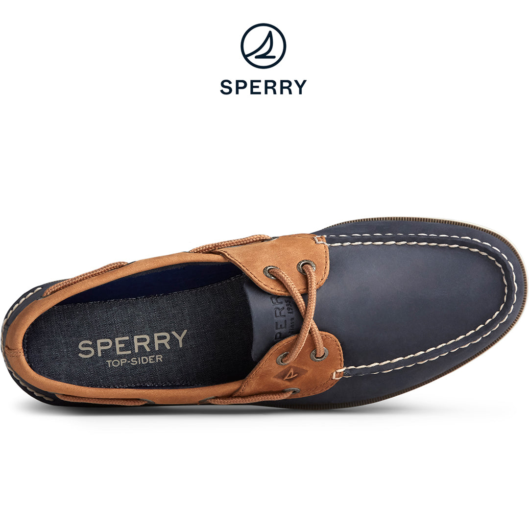 Men's Leeward 2-Eye Leather Navy/Tan Boat Shoes STS22353