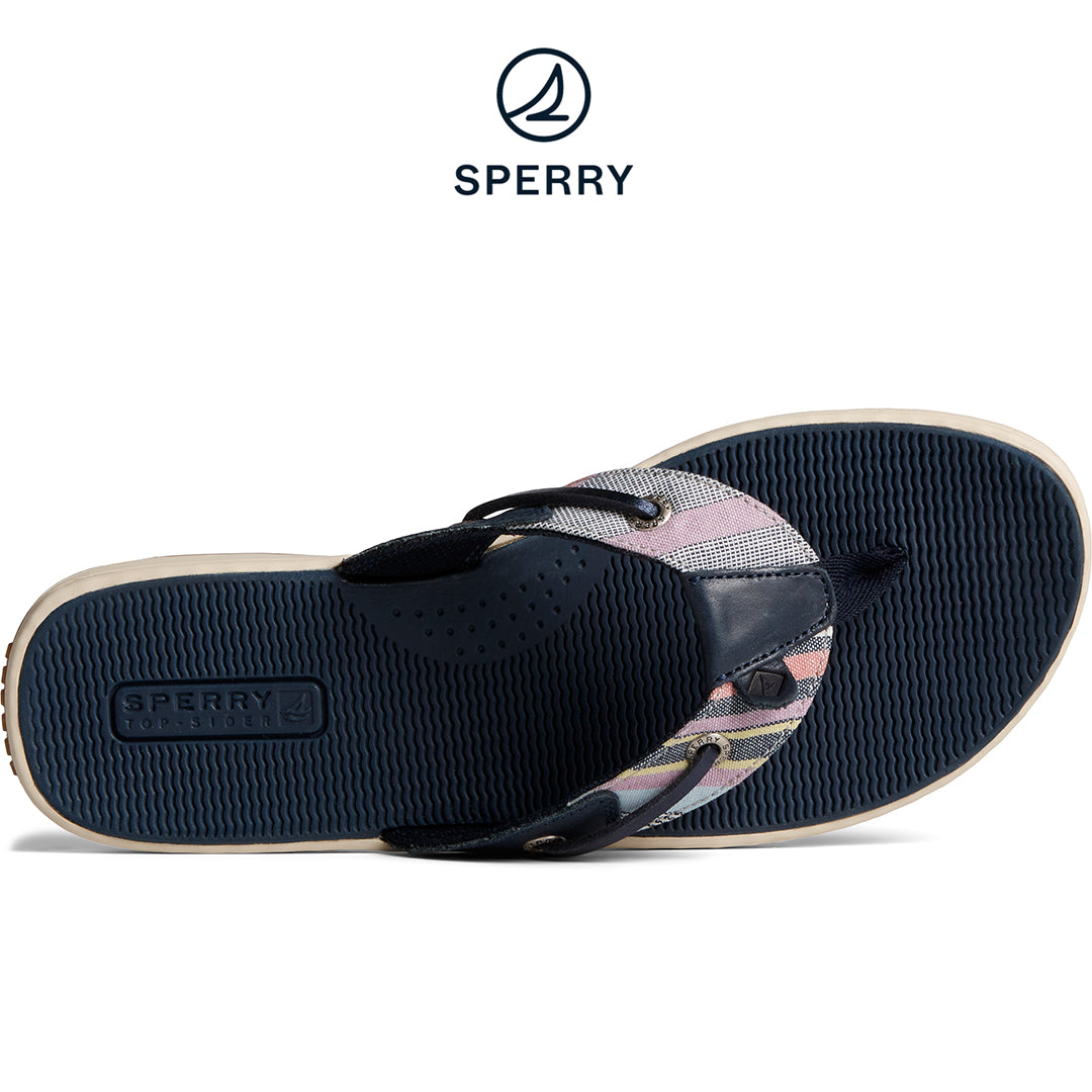 Women's Seafish Chambray Stripes Flip Flop Navy (STS88585)