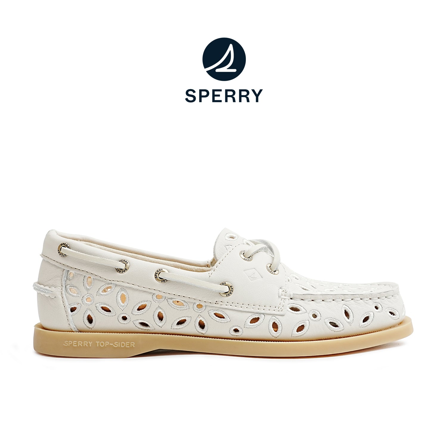 Women's Authentic Original™ 2 Eye Embroidered  Perforated Boat Shoe - Cream (10428611)