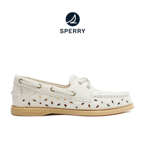 Women's Authentic Original™ 2 Eye Embroidered  Perforated Boat Shoe - Cream (10428611)