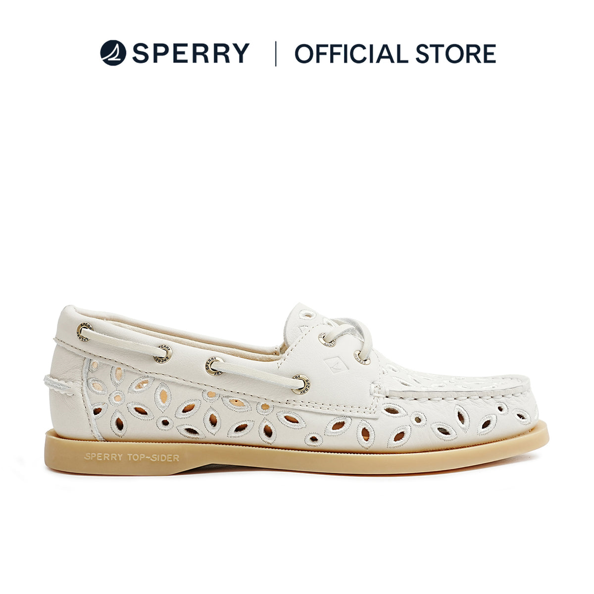 Women's Authentic Original™ 2 Eye Embroidered  Perforated Boat Shoe - Cream (10428611)