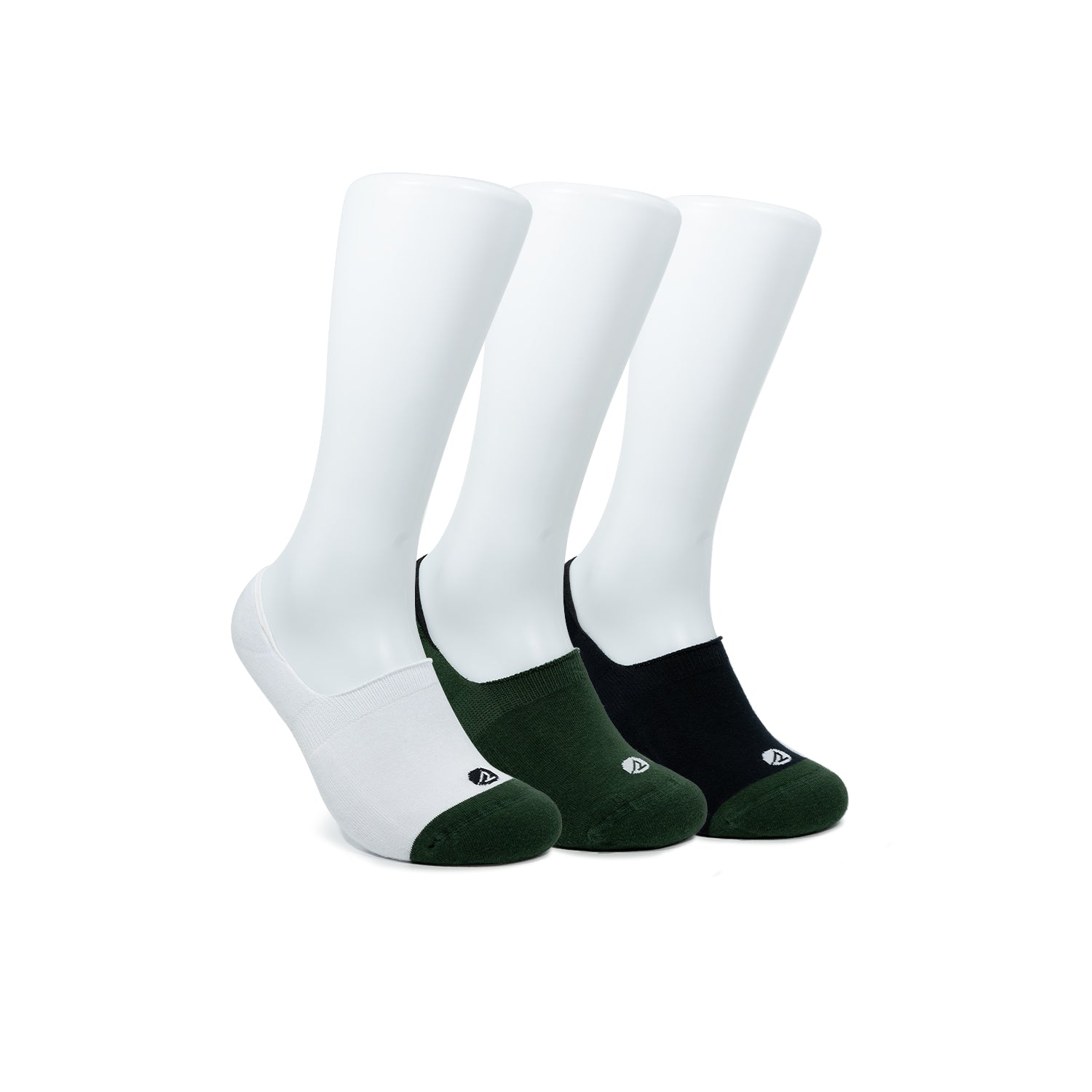 Men's 3 in 1 Sneaker No Show Socks - Black /White/Olive (25F65501)