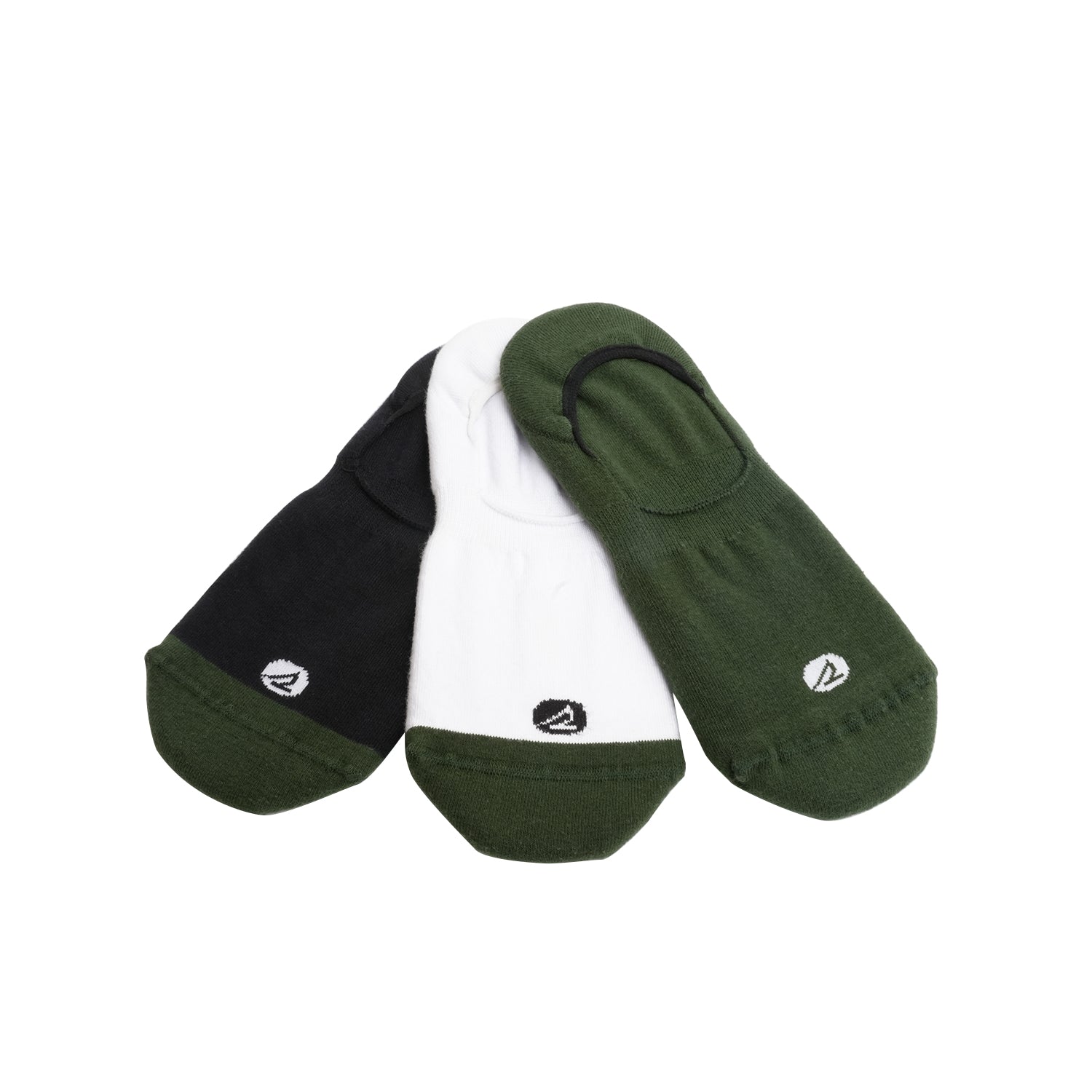 Men's 3 in 1 Sneaker No Show Socks - Black /White/Olive (25F65501)