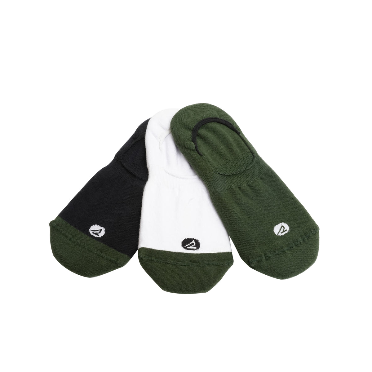 Women's 3 in 1 Sneaker No Show Socks - Black /White/Olive (25F65542)