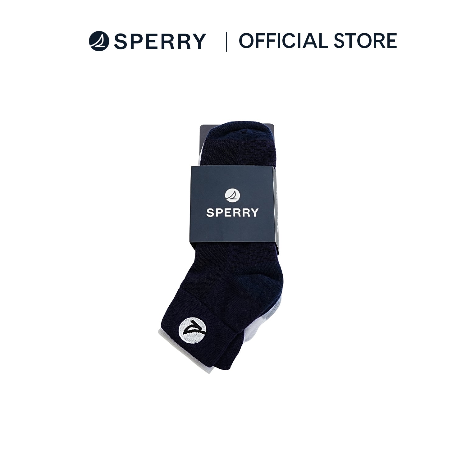 Sperry 2• In• 1 Ankle Socks Embroidered - White/Navy (25F65631)
