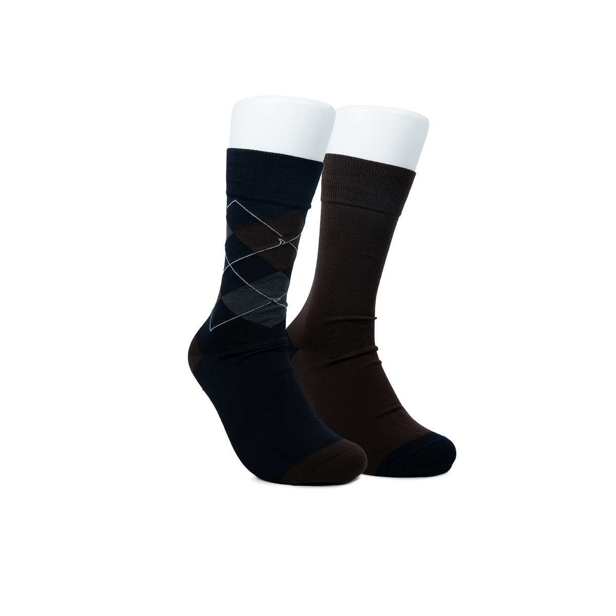 Men's 2• In• 1 Dress Socks Half Argyle - Navy/Brown (25F65701)