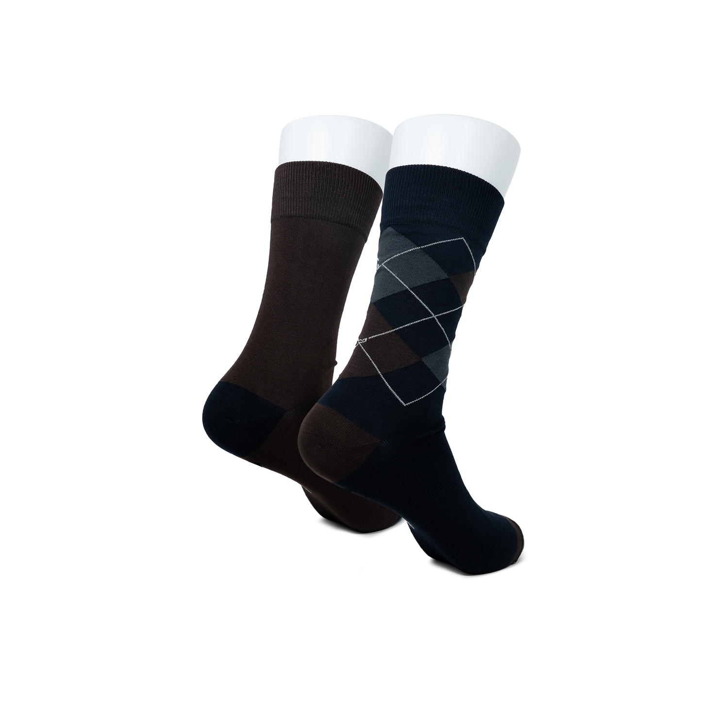 Men's 2• In• 1 Dress Socks Half Argyle - Navy/Brown (25F65701)