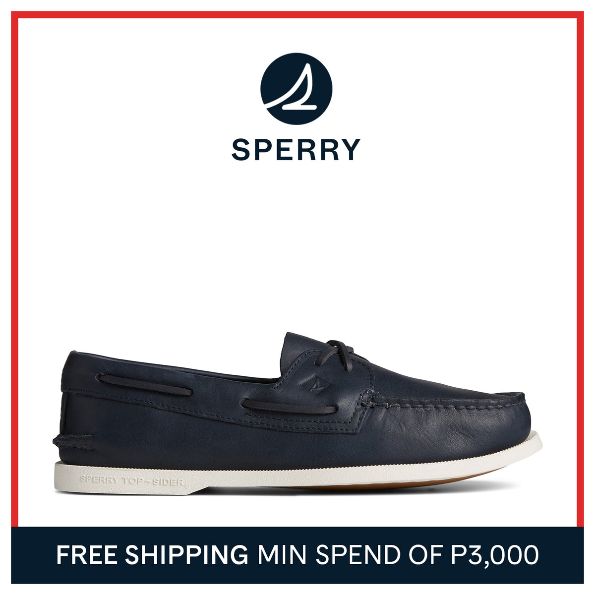 Men's Authentic Original™ Cross Lace Leather Boat Shoe Navy (STS24958)