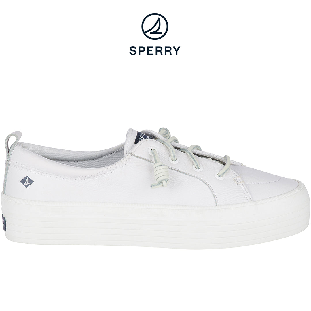Women's Crest Vibe Platform Leather Sneaker White (STS84423) - 7.5