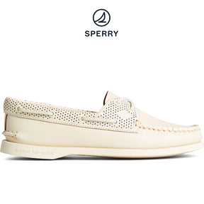 Women's Authentic Original Pin Perforated Boat Shoe - White (STS87114)