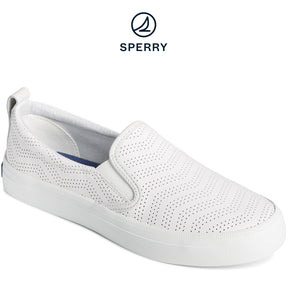 Women's Crest Twin Gore Perforated Leather Slip On Sneaker White (STS88664)
