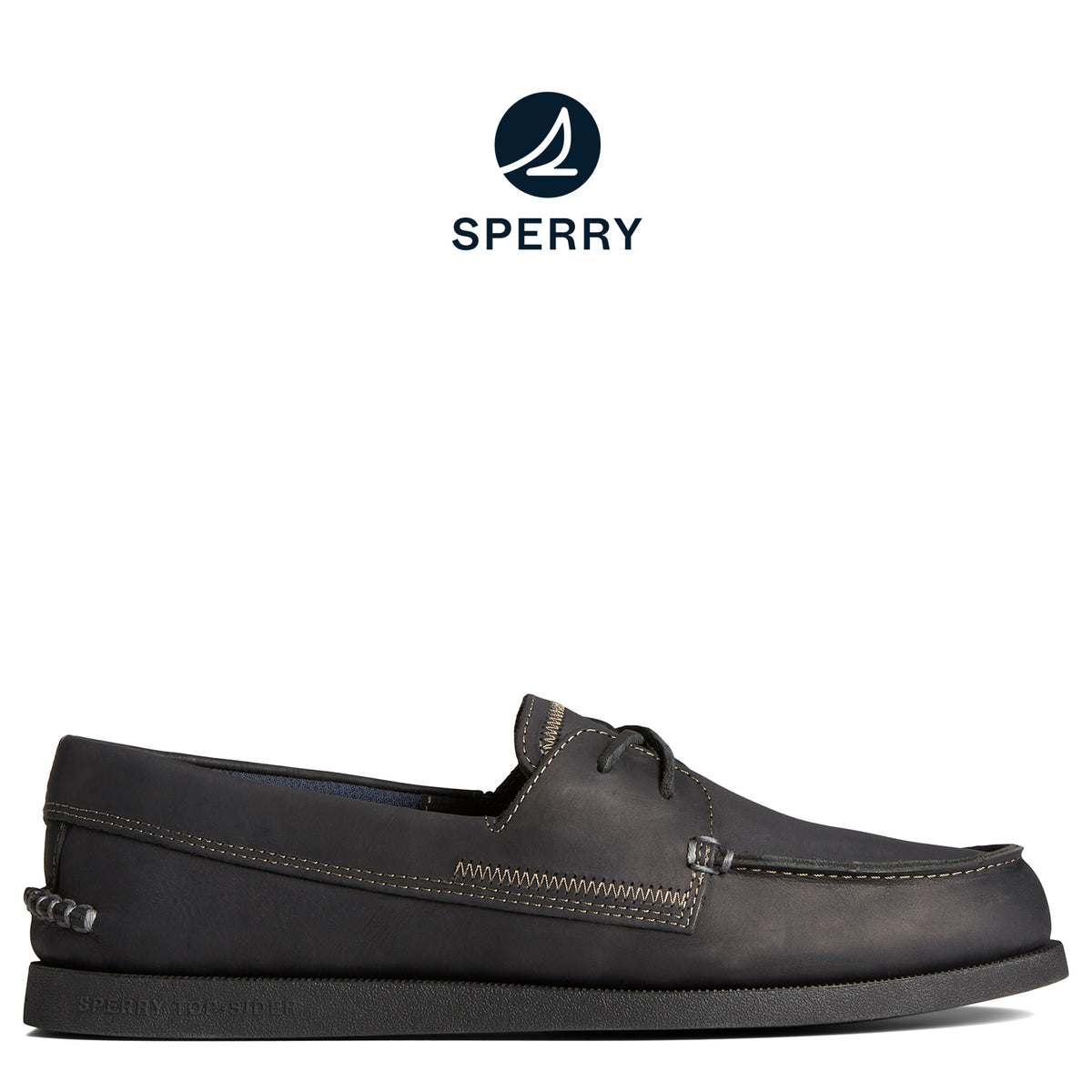 Men's Authentic Original™ 2-Eye Sirocco Leather Boat Shoe - Black (STS25788)