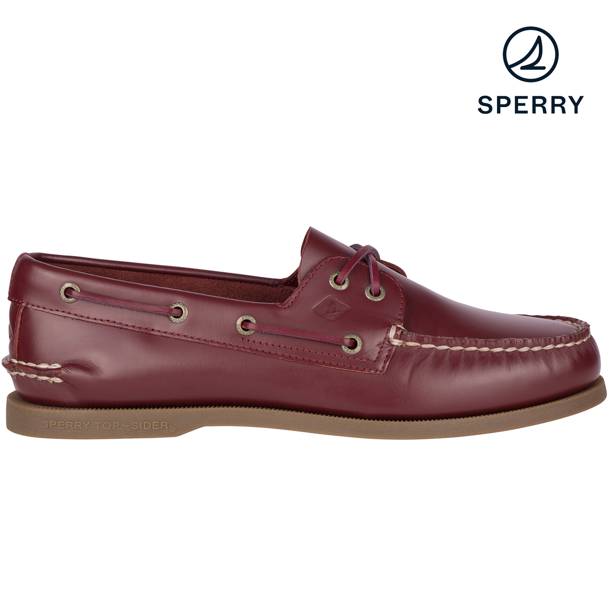 Men s Authentic Original Box Leather Boat Shoe Burgundy STS20742