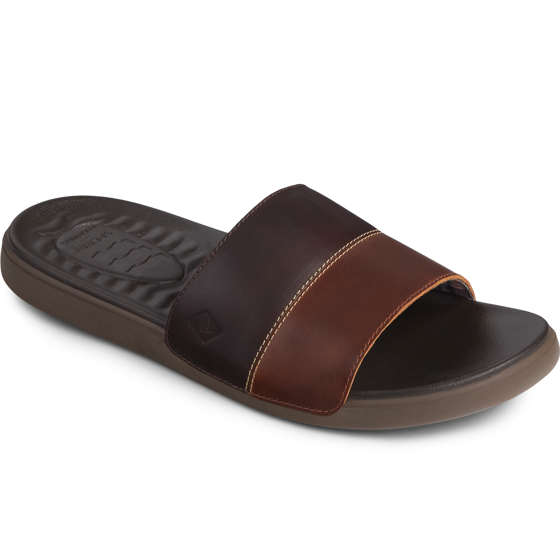 Men s PLUSHWAVE Dock Slide Leather Sandal Brown STS22215