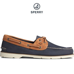 Men's Leeward 2-Eye Leather Navy/Tan Boat Shoes STS22353