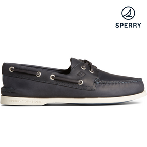 Men s Authentic Original Cross Lace Leather Boat Shoe Navy STS24868
