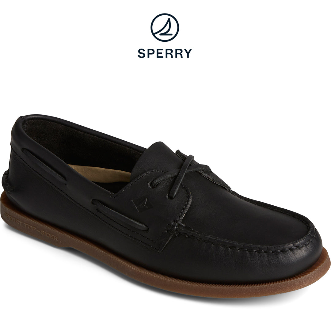 Men's Authentic Original™ Cross Lace Leather Boat Shoe Black (STS24956)