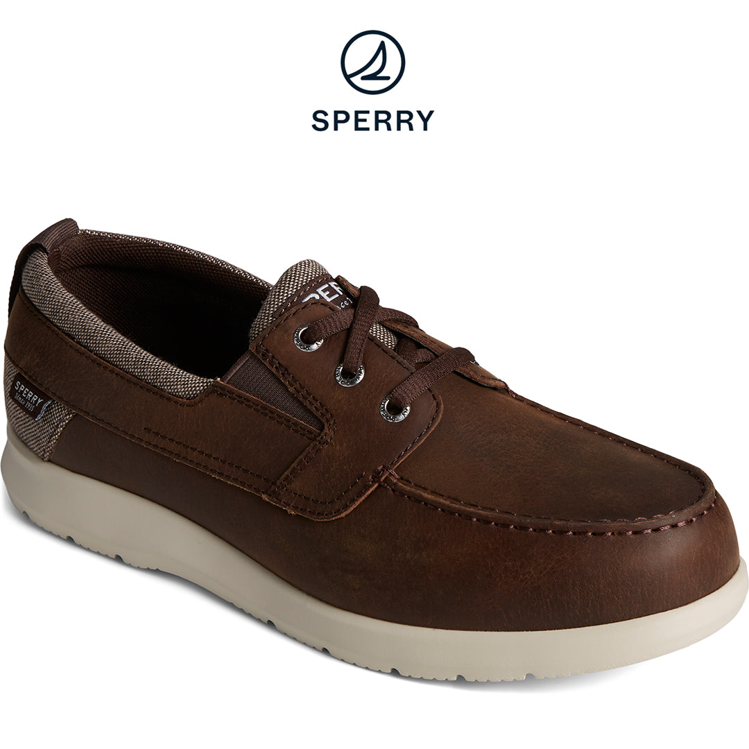 Men's Bowrider Plushstep Leather Slip-On Boat Sneaker - Brown (STS25001)