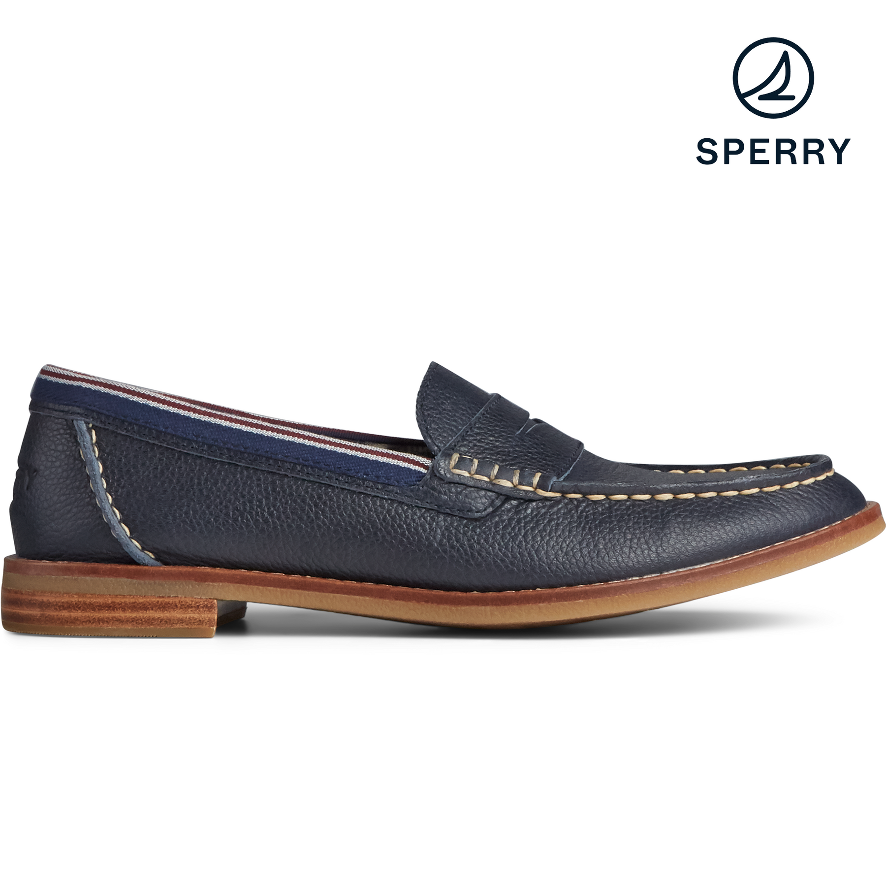 Women's Seaport Penny Tumbled Leather Navy Loafer (STS85433)