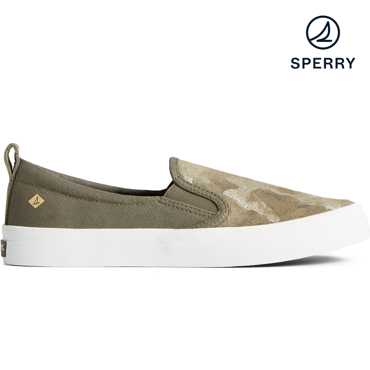 Women s Crest Twin Gore Camo Metallic Leather Slip On Sneaker STS8690